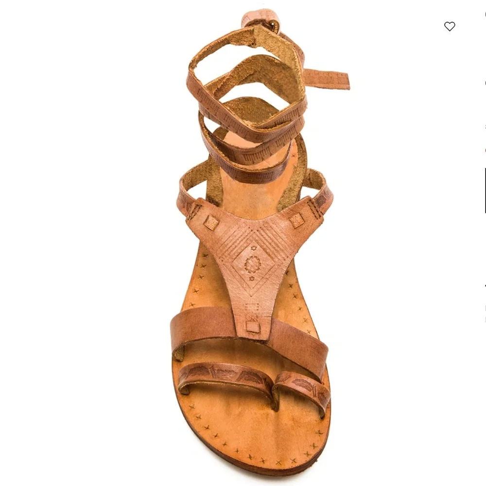 Free People Oliviera Tan Sandals Gladiator Flat Tooled LaceUp Ankle NEW 37 - 7 - Picture 12 of 14